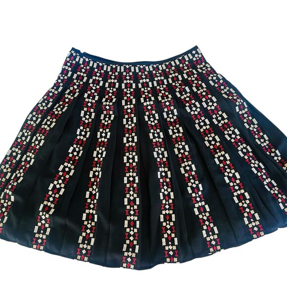Ann Taylor Swing Women’s Linen Skirt Size 8 Black Red Striped Checkered Retro - Picture 1 of 11